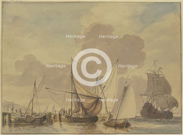 Navy with five ships in the foreground, 18th century. Creator: Jan Verbruggen.