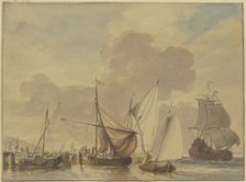 Navy with five ships in the foreground, 18th century. Creator: Jan Verbruggen