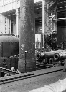 Navy Yard, U.S., Washington - 14 Inch Gun; Various Operations in Shrinking Jacket On It, 1917. Creator: Harris & Ewing