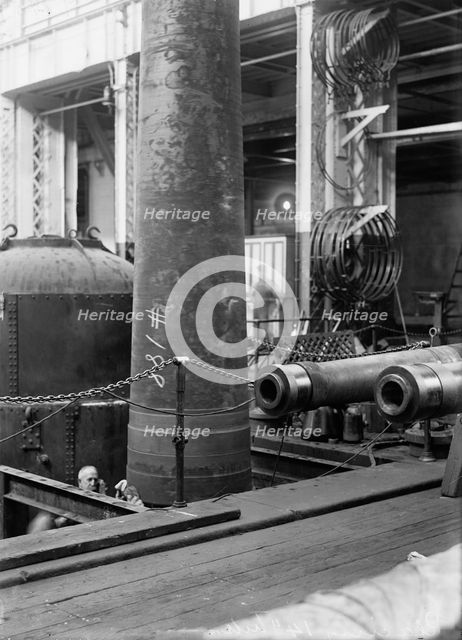Navy Yard, U.S., Washington - 14 Inch Gun; Various Operations in Shrinking Jacket On It, 1917. Creator: Harris & Ewing.