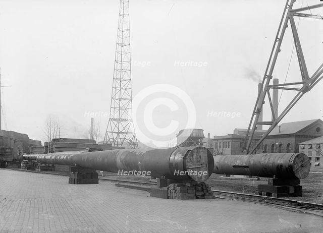 Navy Yard, U.S., Washington - 14 Inch Guns, Ready To Go To Proving Ground, 1917. Creator: Harris & Ewing.