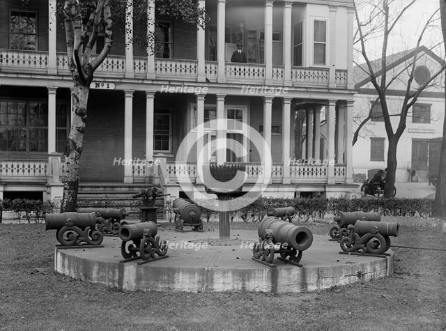 Navy Yard, U.S., Washington - Morlars, Cannon, Targets On Lawn, 1917. Creator: Harris & Ewing.