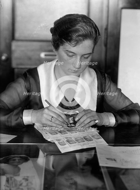 Navy Department, U.S. Intelligence Bureau, Finger Print Department Clerk, Marie S. Dahm, 1918. Creator: Harris & Ewing.
