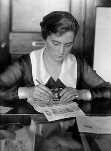 Navy Department, U.S. Intelligence Bureau, Finger Print Department Clerk, Marie S. Dahm, 1918. Creator: Harris & Ewing