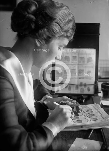 Navy Department, U.S. Intelligence Bureau, Finger Print Department Clerk, Marie S. Dahm, 1918. Creator: Harris & Ewing.