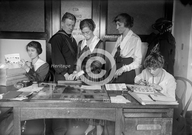 Navy Department, U.S. Intelligence Bureau, Finger Print Department Clerks: Blanche Donahue..., 1918. Creator: Harris & Ewing.