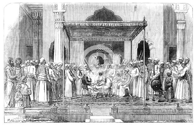 Nawab's Durbar and Reception of the English Resident at Morshedabad, 1857. Creator: Frederick John Skill.