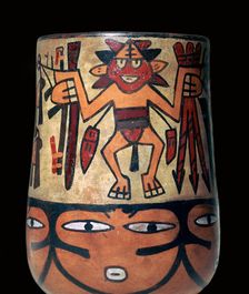 Nazca pottery vessel with two painted warriors, 2nd century