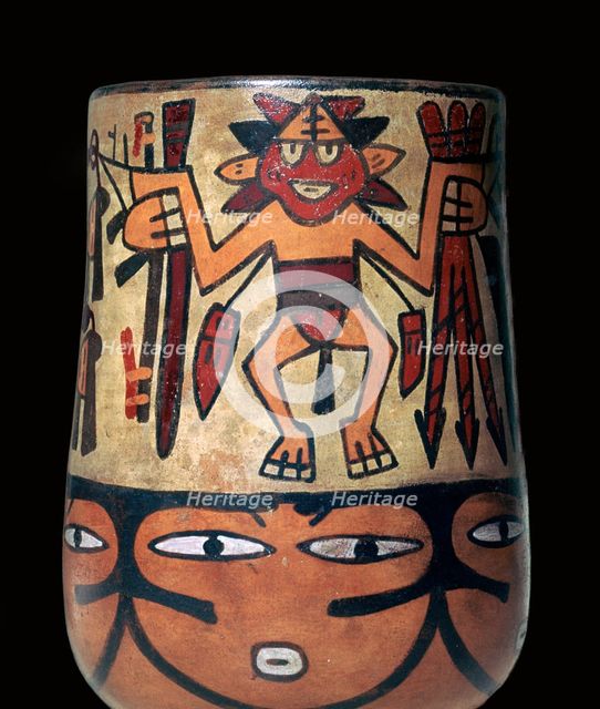 Nazca pottery vessel with two painted warriors, 2nd century. Artist: Unknown