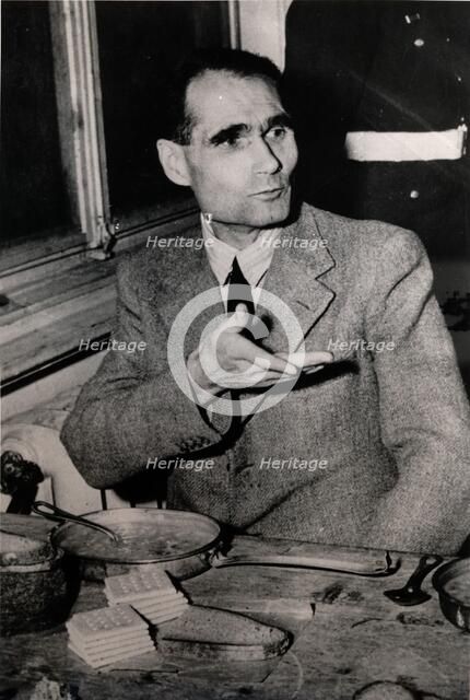 Nazi Deputy Leader Rudolf Hess at the Nuremberg War Crimes Trials, Germany, 1945. Artist: Unknown