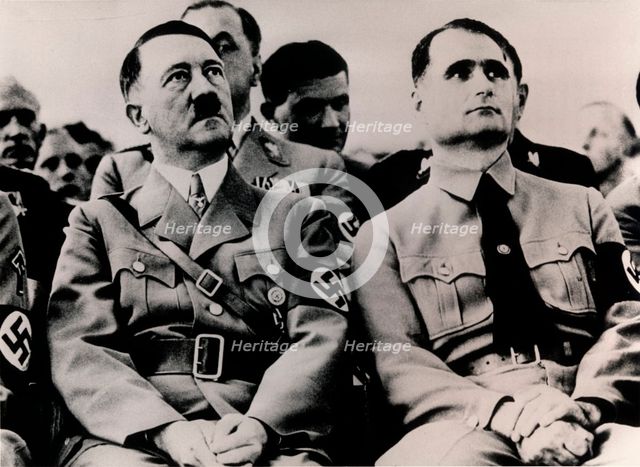 Nazi leaders Adolf Hitler and Rudolf Hess, c1930s-c1940s. Creator: Unknown.