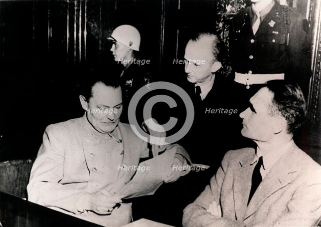 Nazi leaders Hermann Göring and Rudolf Hess at the Nuremberg Trials, Germany, c1945-c1946. Creator: Unknown.