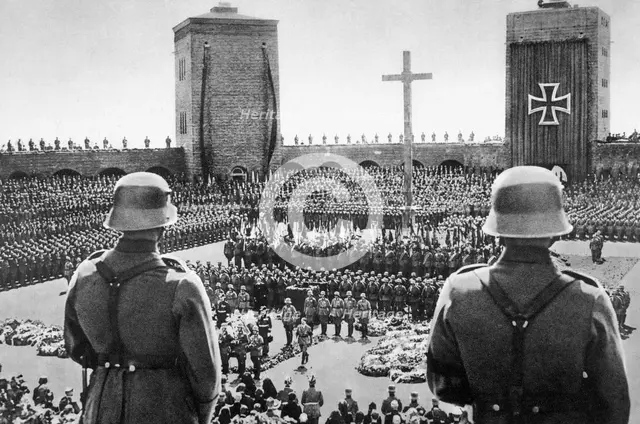 Nazi memorial ceremony for President von Hindenburg, Court of Honour, Tannenberg, 7th August 1934. Creator: Unknown.