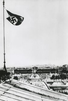 Nazi swastika flying over the occupied city of Paris, June 1940