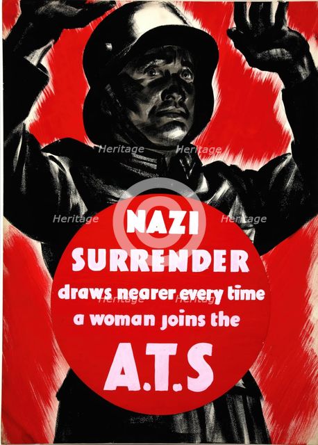 'Nazi surrender draws nearer every time a woman joins the A.T.S', WWII poster, between 1939 & 1946. Creators: Central Office of Information, Unknown.