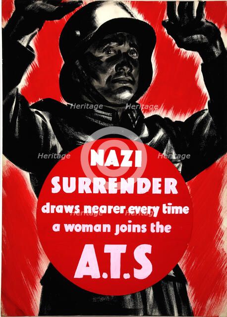 'Nazi surrender draws nearer every time a woman joins the A.T.S', WWII poster, between 1939 & 1946. Creators: Central Office of Information, Unknown.