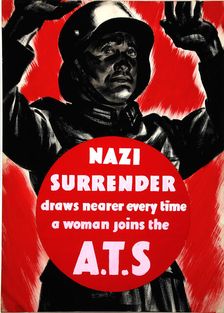 Nazi surrender draws nearer every time a woman joins the A.T.S WWII poster, between 1939 & 1946. Creators: Central Office of Information, Unknown