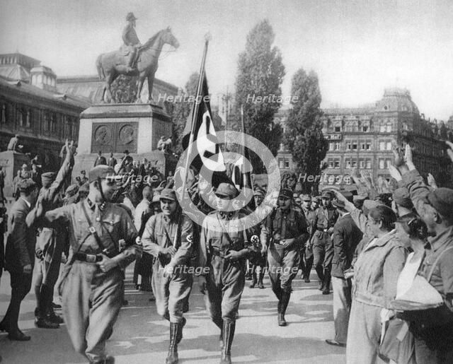 Nazis marching through Nuremberg, Germany, 1929. Artist: Unknown