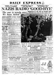 Nazis Radio Good-bye front page of the Daily Express, 1 May 1945
