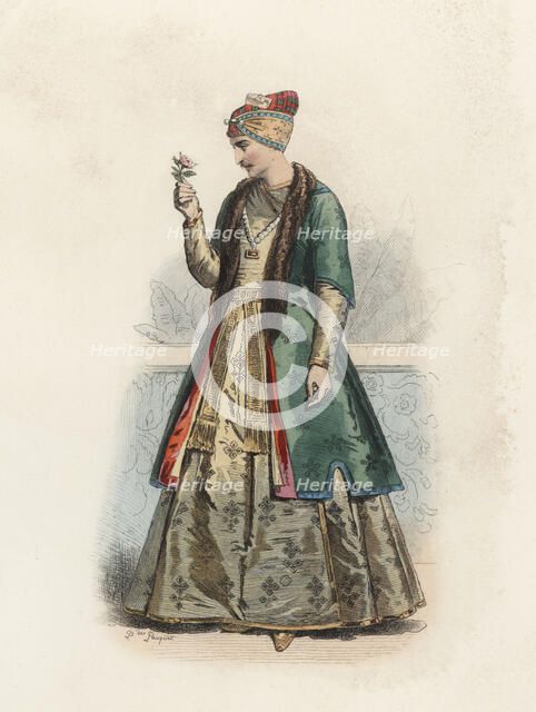 Nabob or Great of Persia, in the modern age, color engraving 1970.