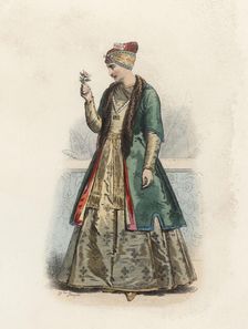 Nabob or Great of Persia, in the modern age, color engraving 1970