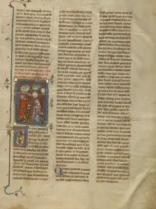 Naburzadan Speaking to Celynde, about 1320-1340. Creator: Unknown
