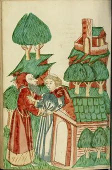 Nachor Visits a Holy Man; Barlaam und Josaphat, 1469. Creators: Hans Schilling, Diebolt Lauber
