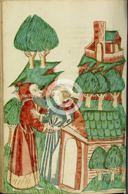 Nachor Visits a Holy Man; Barlaam und Josaphat, 1469. Creators: Hans Schilling, Diebolt Lauber.