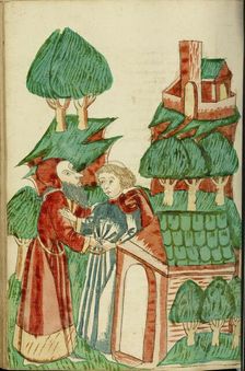 Nachor Visits a Holy Man; Barlaam und Josaphat, 1469. Creators: Hans Schilling, Diebolt Lauber