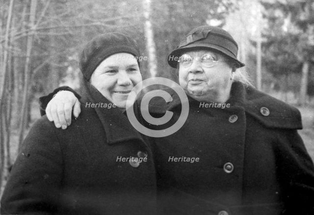 Nadezhda Krupskaya, Lenin's wife, with a friend, 1936. Artist: Anon