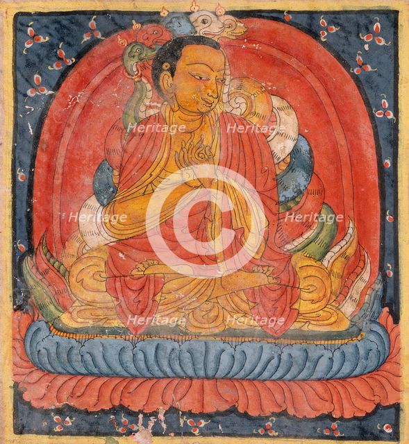 Nagarjuna (left), Buton Rinpoche (right), Folio from a Dharani..., Late 14th- early 15th century. Creator: Unknown.