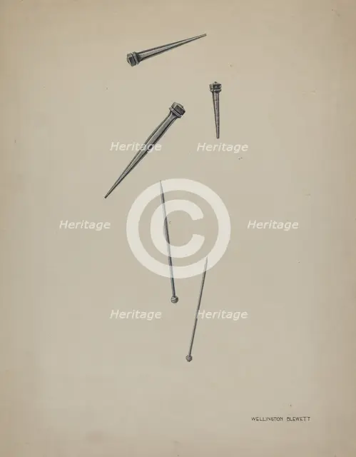 Nails and Pins, c. 1937. Creator: Wellington Blewett.