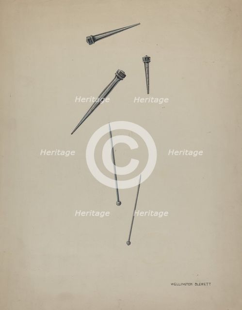 Nails and Pins, c. 1937. Creator: Wellington Blewett.