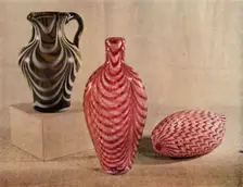 Nailsea jug and flasks late 18th-first half of the 19th century, (1946). Creator: Unknown