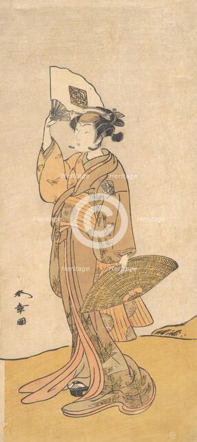 Nakamura Matsue II as a Woman Standing on a Hill, 1773. Creator: Shunsho.
