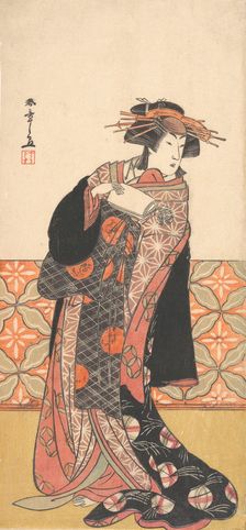 Nakamura Riko as Richly Clad Courtesan Standing in a Room, ca. 1778. Creator: Shunsho