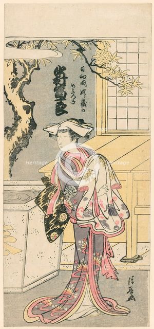 Nakamura Tomijuro I as a Female Fox in the Scene from the Play, Chigo Torii Tobiiri Gitsun..., 1777. Creator: Torii Kiyonaga.