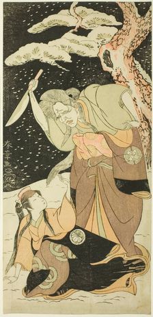 Nakamura Utaemon I as Karashi Baba and Yoshizawa Sakinosuke III as Shirotae, Japan, About 1769. Creator: Shunsho