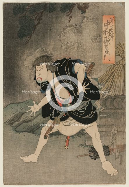 Nakamura Utaemon IV as Ono Sadakuro in Act Five of Kanadehon Chushingura, Naka Theater, 1838. Creator: Kunimasu Sadamasu (Japanese).