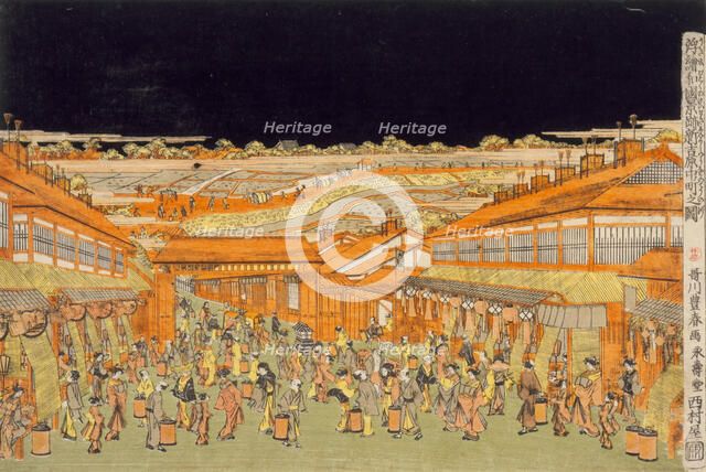 Nakano-cho Street in the Shin Yoshiwara Entertainment Quarter, c1770. Creator: Utagawa Toyoharu.