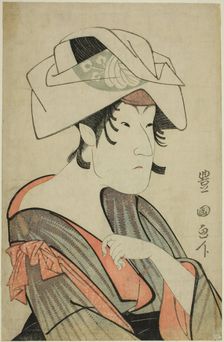 Nakayama Tomisaburo Dressed as a Woman Wearing a Towel on Her Head, c. 1795. Creator: Utagawa Toyokuni I