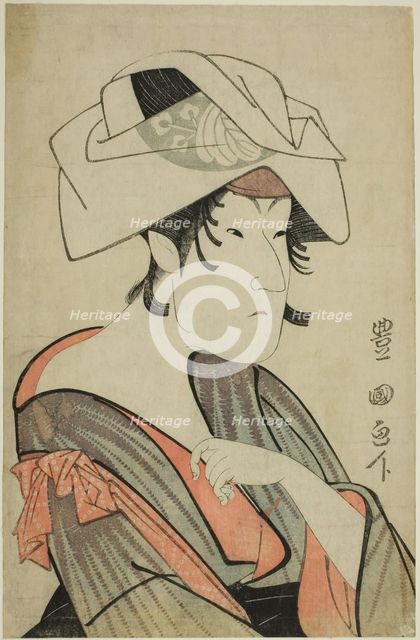 Nakayama Tomisaburo Dressed as a Woman Wearing a Towel on Her Head, c. 1795. Creator: Utagawa Toyokuni I.
