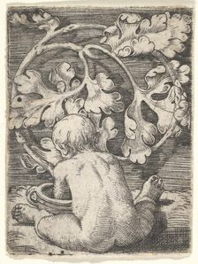 Naked Child Seen from Back Seated in Front of a Vessel, mid-17th century. Creator: Barthel Beham
