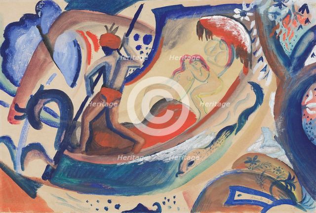 Naked girls in the boat, 1911. Creator: Macke, August (1887-1914).