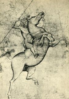 Naked man riding a horse, early 15th century, (1943). Creator: Unknown