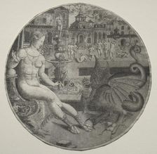 Naked Woman and a Dragon, 1523. Creator: Allaert Claesz (Netherlandish, fl. 1508-1534)