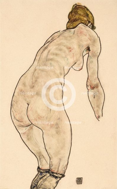 Naked woman standing back, 1917. Creator: Egon Schiele.