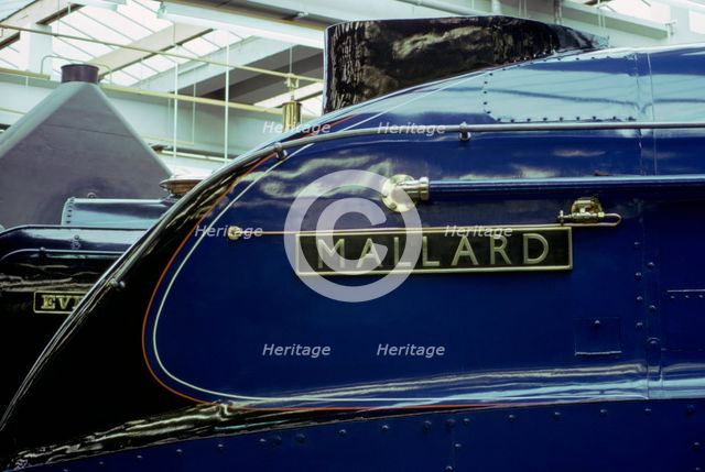 Nameplate of 'Mallard', British steam locomotive, National Railway Museum, York, North Yorkshire. Creator: Tony Evans.