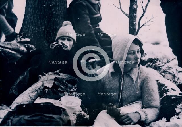 Namsos refugees from German aerial bombing, Norway, 1940. Artist: Unknown