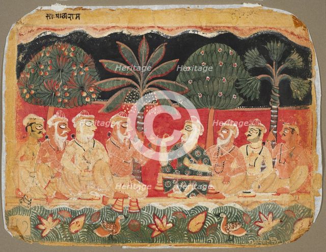 Nanda and the Elders, page from a Bhagavata Purana, c. 1525. Creator: Unknown.
